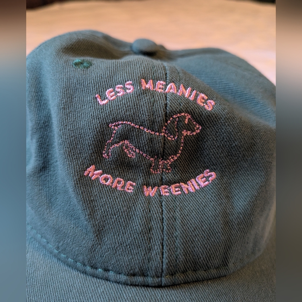 Dark Green "Less Meanies More Weenies" Ball Cap - Picture 2 of 6